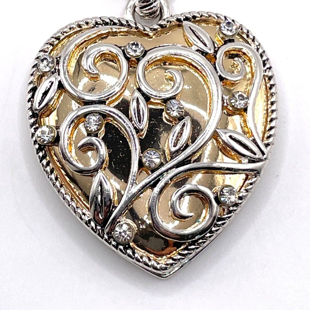 Two Tone Solid Chunky Heart Two Sided Pendant Nec… - image 4